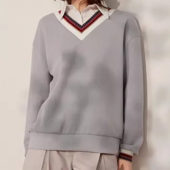 Collared Loose-Fit Pullover Sweatshirt for Spring