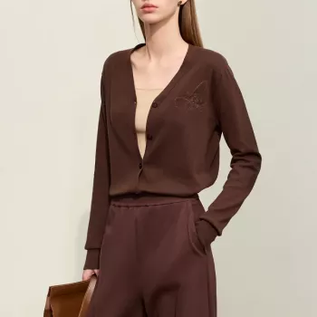 Embroidered V-Neck Knit Cardigan for Autumn Layering